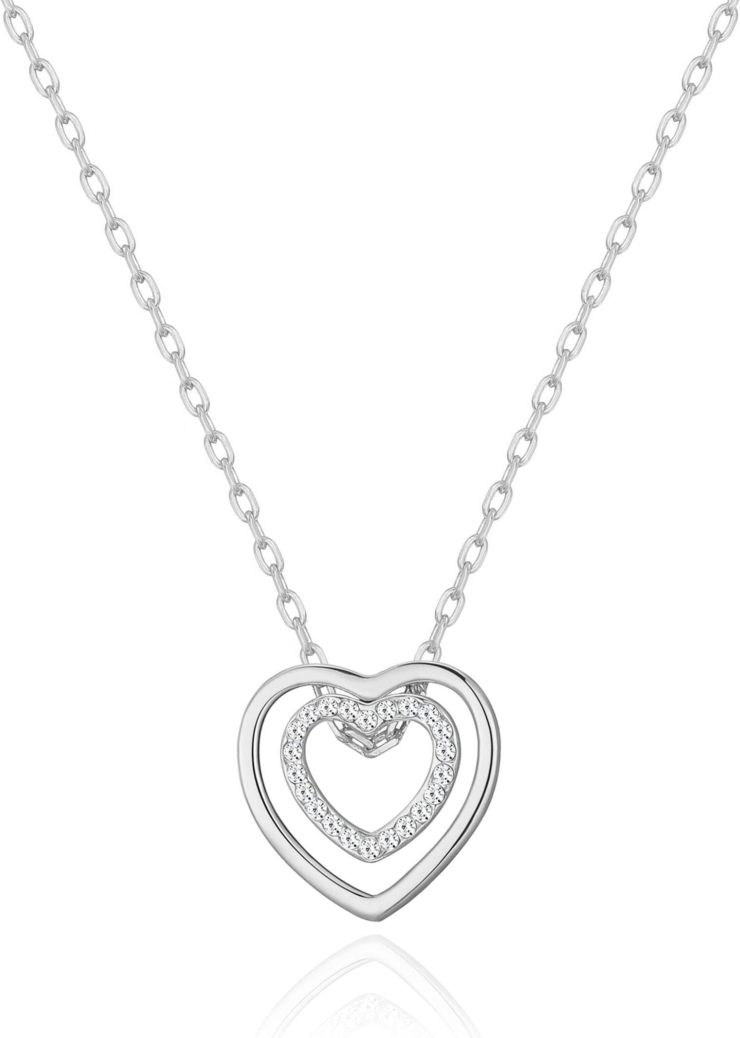 Silver Plated Double Heart Necklace Created with Zircondia® Crystals