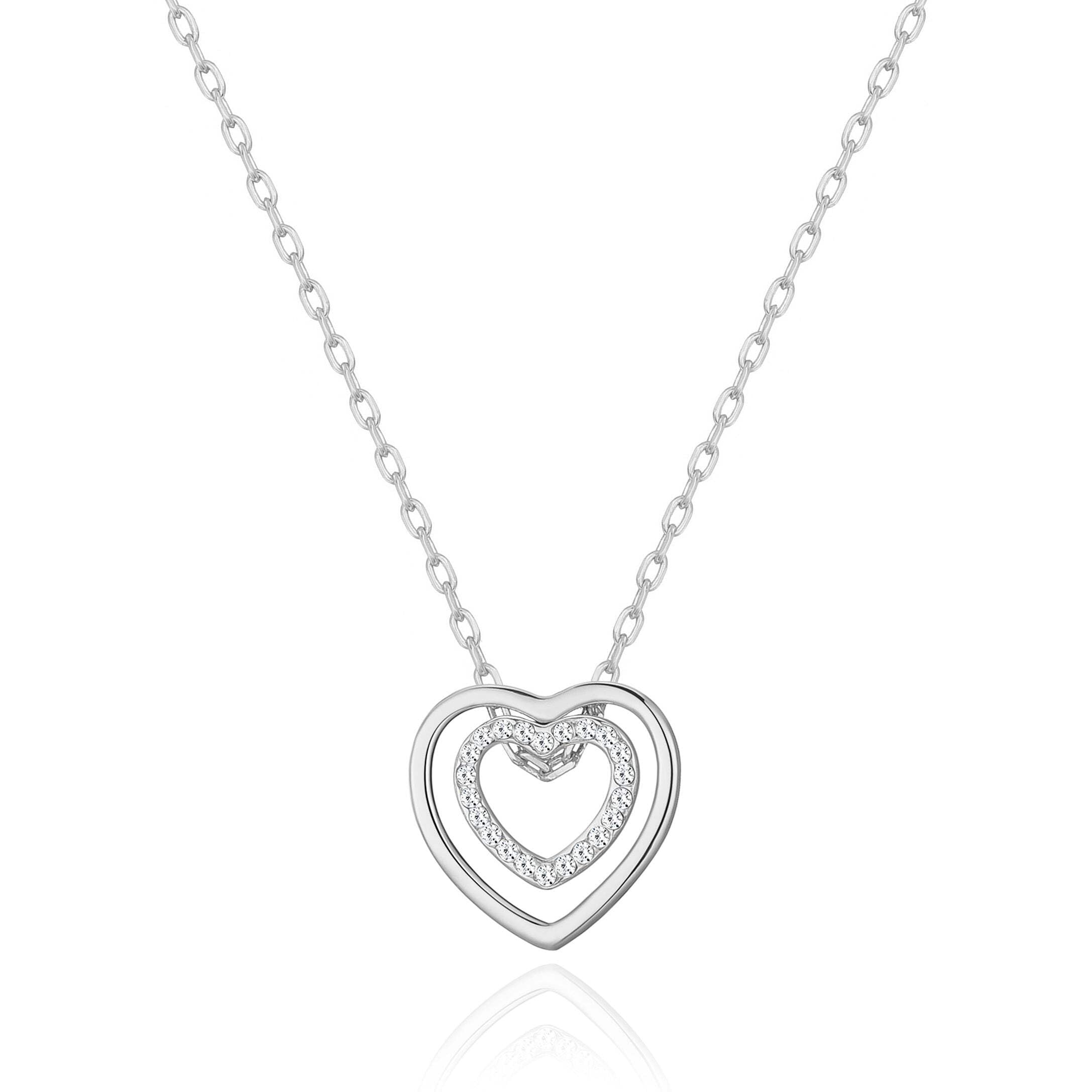 Philip Jones Silver Plated Double Heart Necklace Created with Zircondia® Crystals