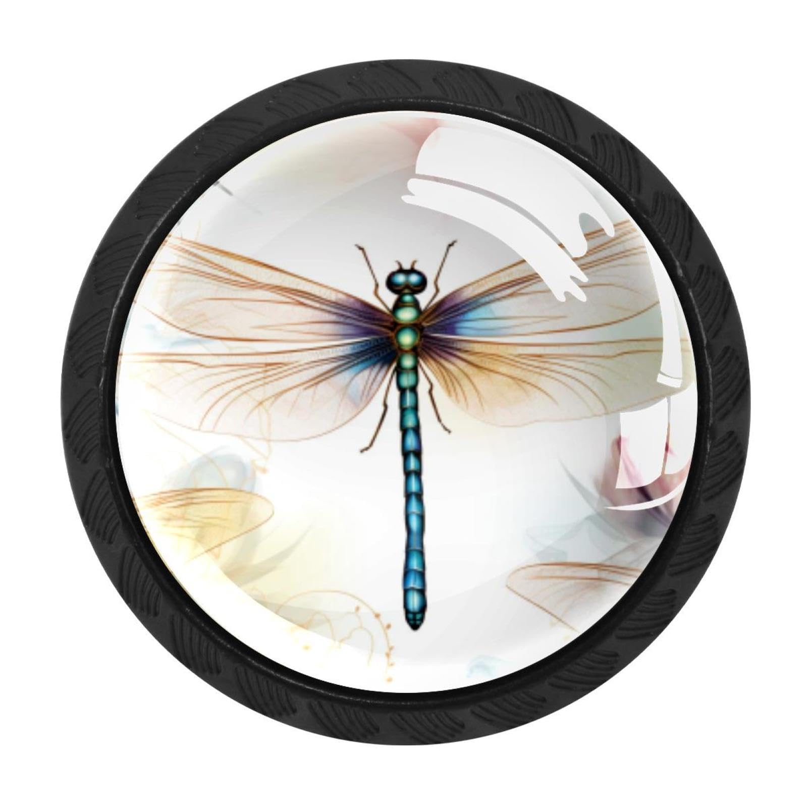 CHENZZZZ 4 Pieces Dragonfly Drawer Knobs, 35mm Black Kitchen Cabinet Knobs, Drawer Pulls and Knobs, Glass Cabinet Hardware Single Hole Knob for Cabinets and Drawers Round