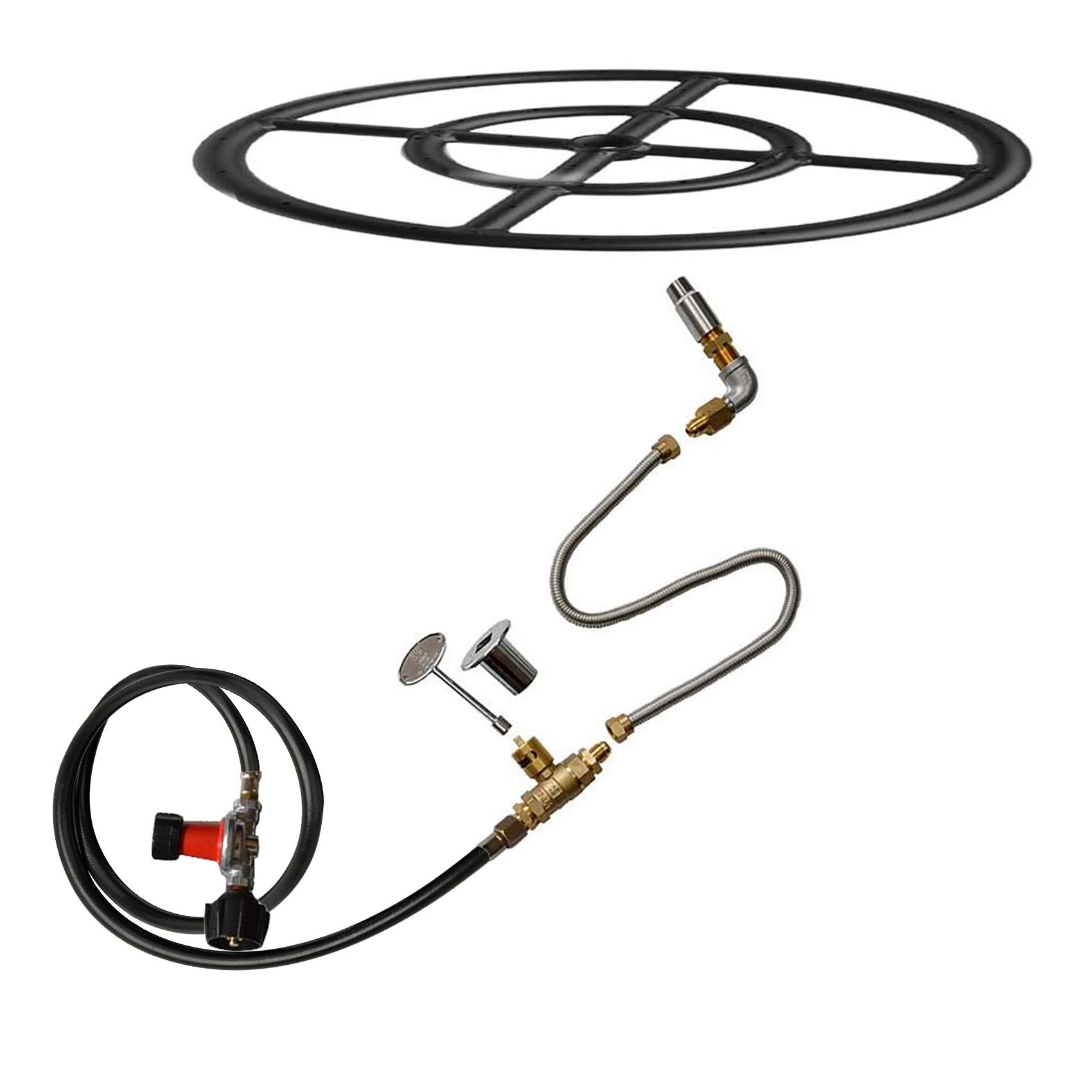 Stanbroil LP Propane Gas Fire Pit Burner Ring Installation Kit, Black Steel, 24-inch