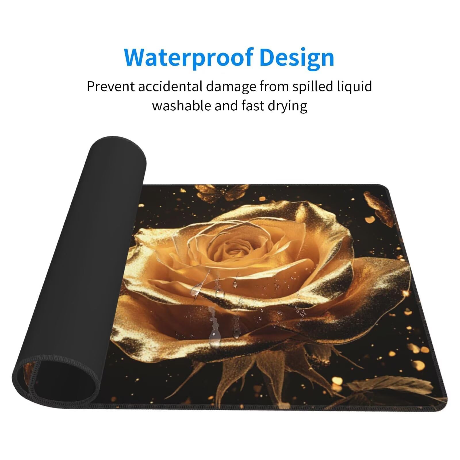 Gaming Mauspad XXL 1200x600x3mm Mousepad Verlängertes Groß Mauspad Schreibtischauflage, Genähte Kanten rutschfeste Gummibasis, Verbessert Präzision Geschwindigkeit Goldene Schmetterlingsrose L-2948