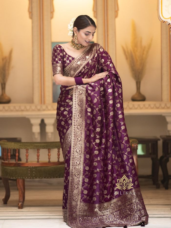 Image of C J Enterprise Women's Pure Kanjivaram Soft Silk Saree Banarasi Style Sarees For Wedding With Blouse Piece (Pari-165)