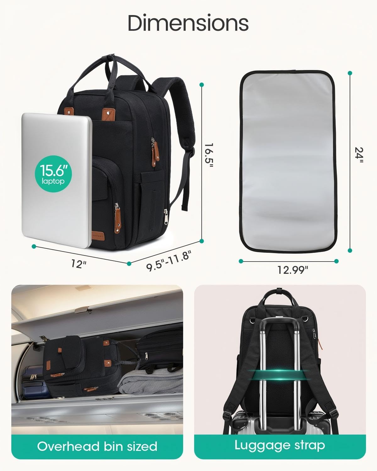 Qualyphant Grande borsa per pannolini per 2 bambini, 17-30 l, espandibile, impermeabile, design di facile accesso, nero, Large, Borsa per pannolini espandibile