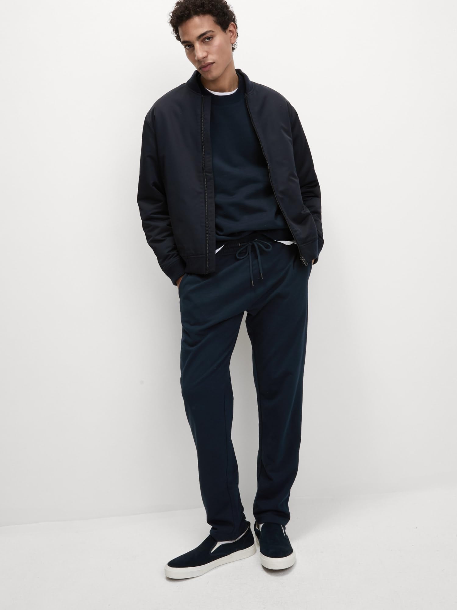 Marks & Spencer Pantalon de Jogging Droit en Coton Bleu Marine Foncé M