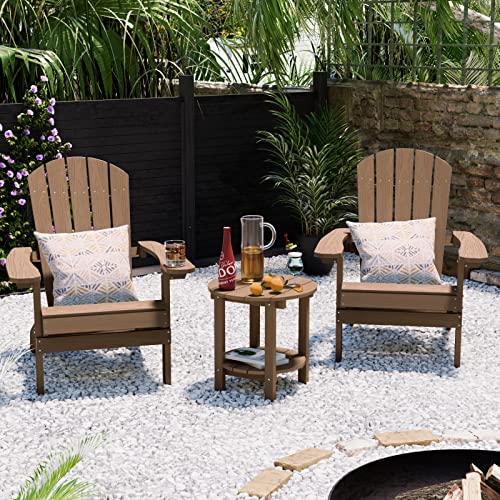 Yefu Adirondack Side Table, Double Outdoor Side Table, Poly Lumber End Table, Weather Resistant For Indoor, Patio, Pool, Porch, Backyard-Teak #TOP4