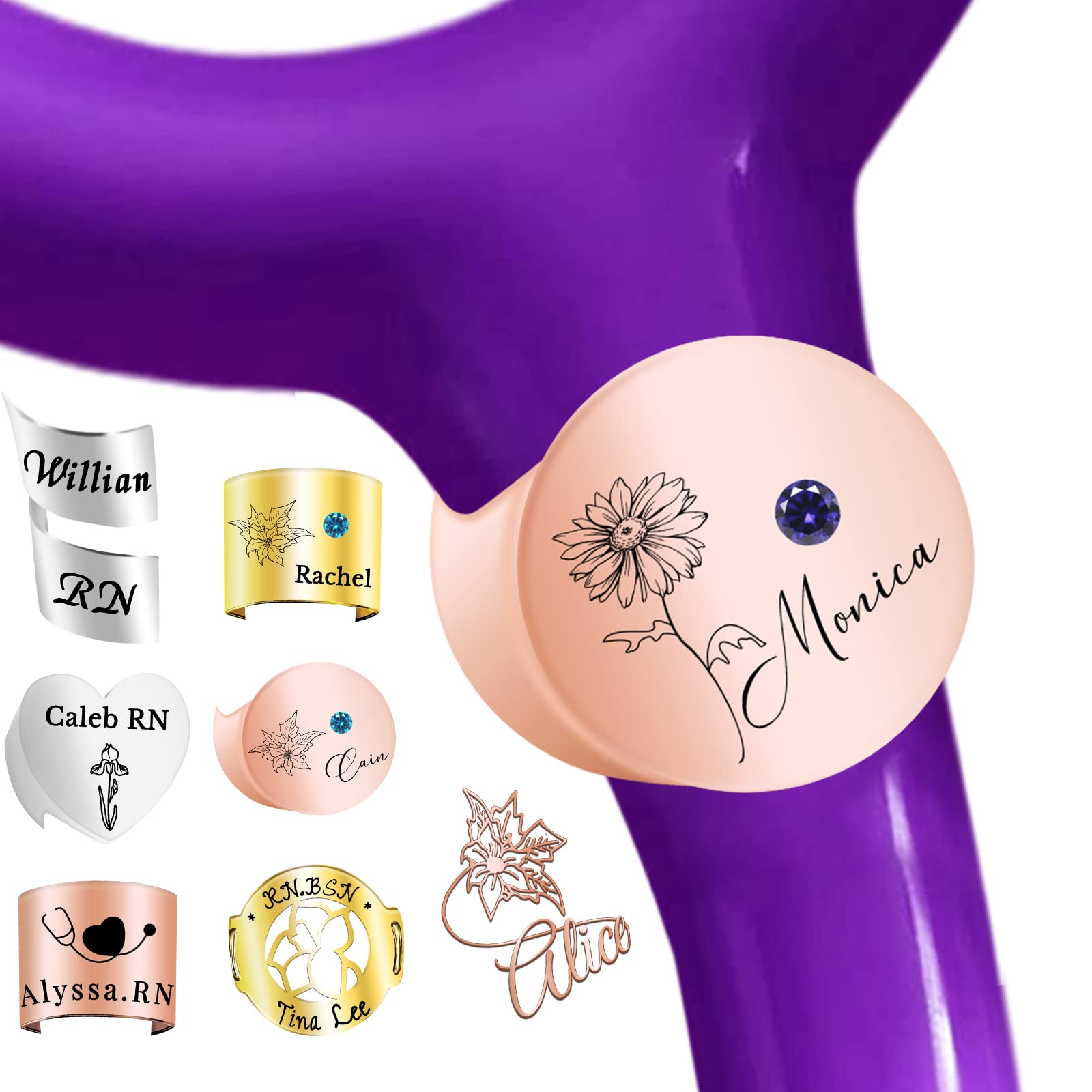 Stethoscope Name Tag Personalised Stethoscope ID Charm Accessories for Nurses Doctor Customised Engraved Name Badge with Birth Flower Nurses Week Gift
