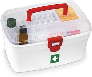 PANTH Plastic First Aid Kit Emergency Medicine Storage Box Cabinet Organizer with Detachable Tray and Handle Portable for Home Camping Travel Hiking Lockable