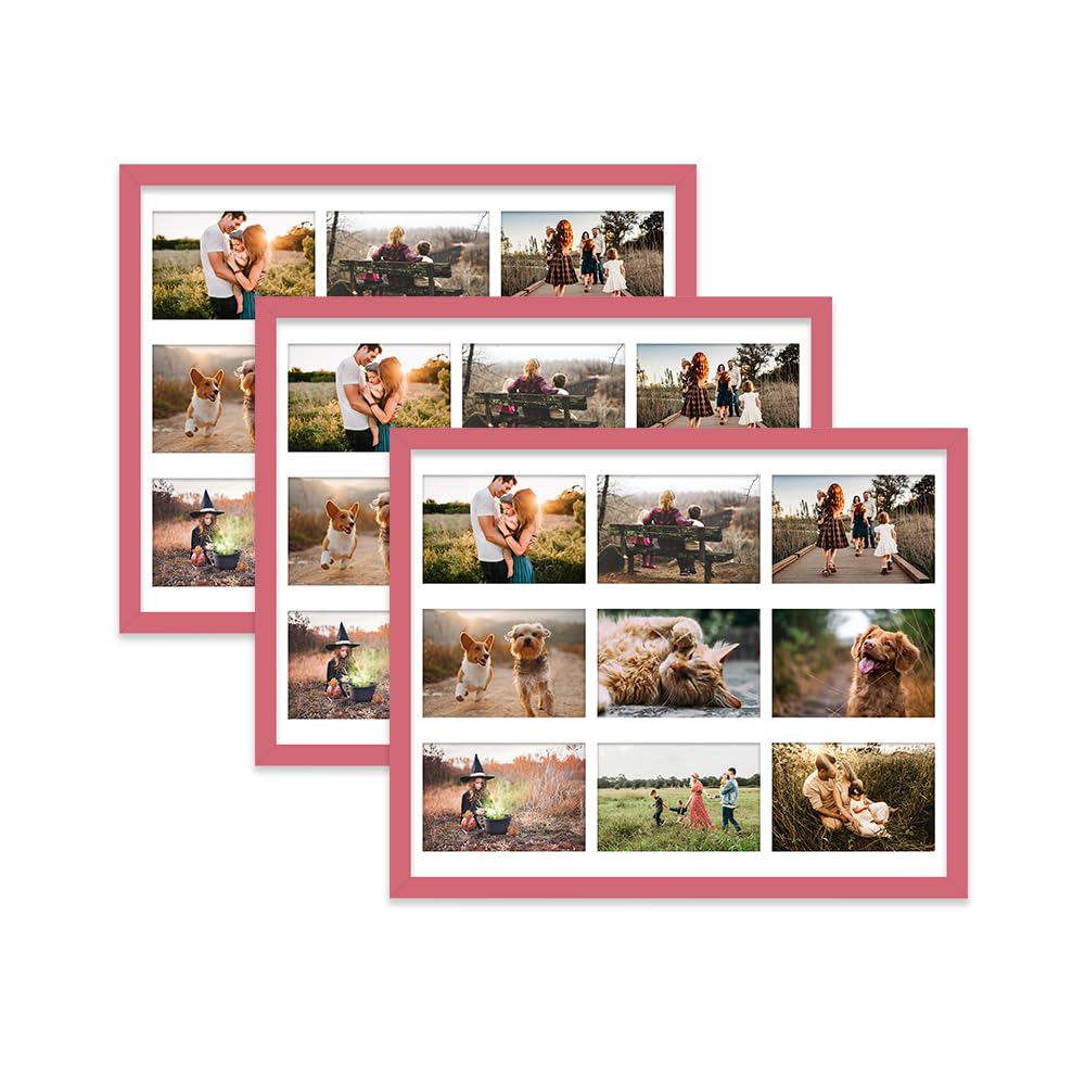 Pink Multi Photo Frame - Holds 9 x 6x4 Pictures, Family Collage Picture Frame for Wall Display, 20x16 Frame size, Set of 3 — image 1