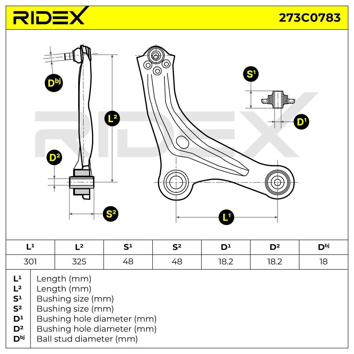 RIDEX 273C0783 Braccio oscillante sospensione ruota Anteriore Destra Compatibilità con PEUGEOT 208 I Hatchback CA, CC