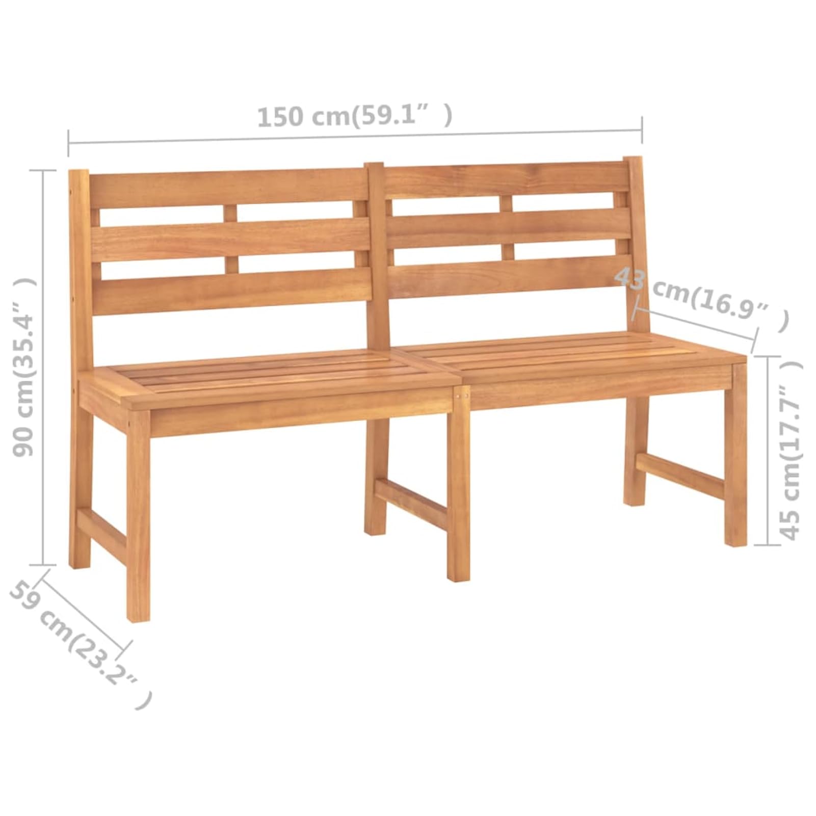 Ławka ogrodowa z drewna tekowego, 150 cm, z litego drewna, stabilna, ze środkowymi nogami | Technicznie suszone drewno tekowe, odporne na warunki atmosferyczne, drobno szlifowane, wykończenie na bazie wody