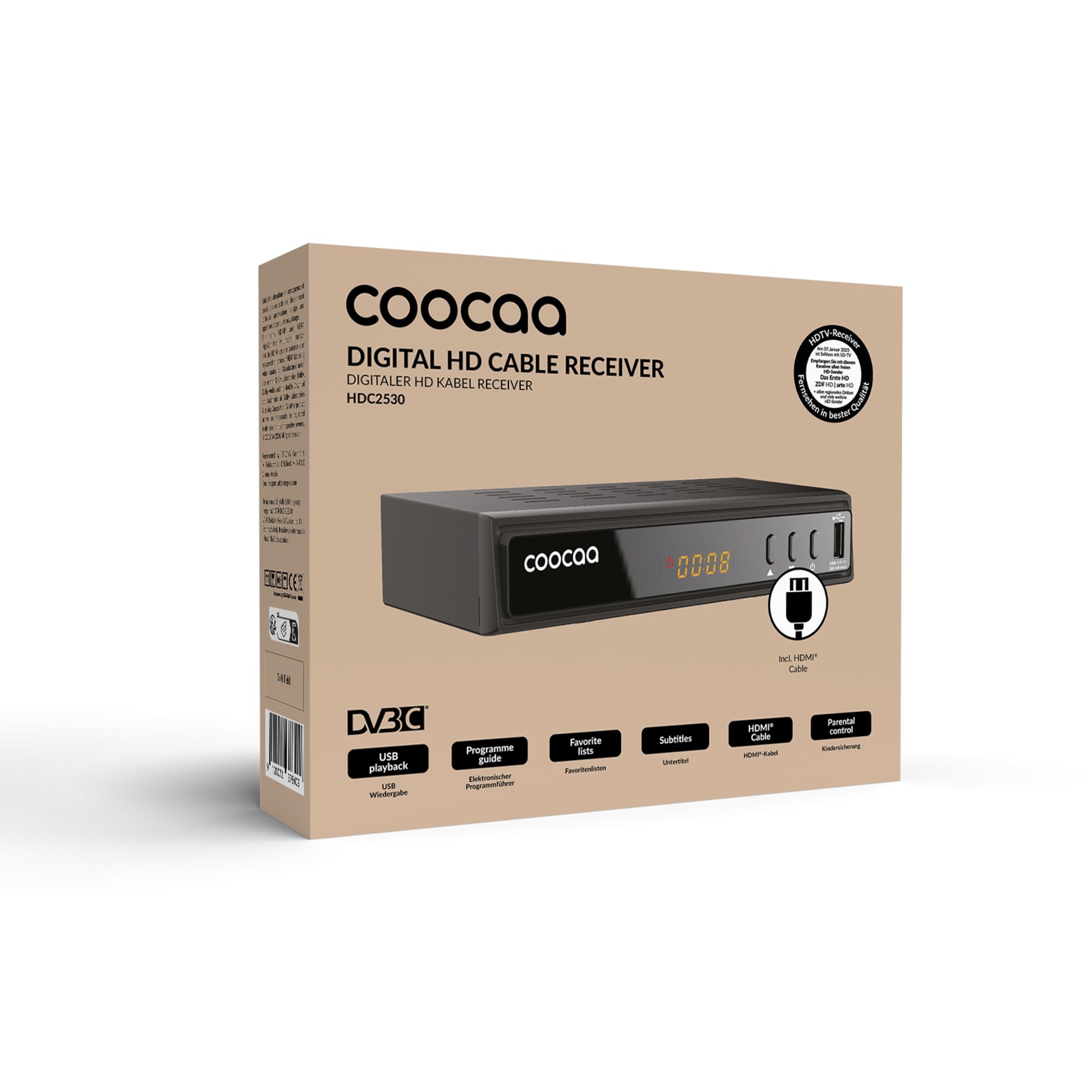 coocaa HDC2530 Récepteur de câble numérique HD pour télévision Full HD, avec câble HDMI | avec écran | péritel | AUX