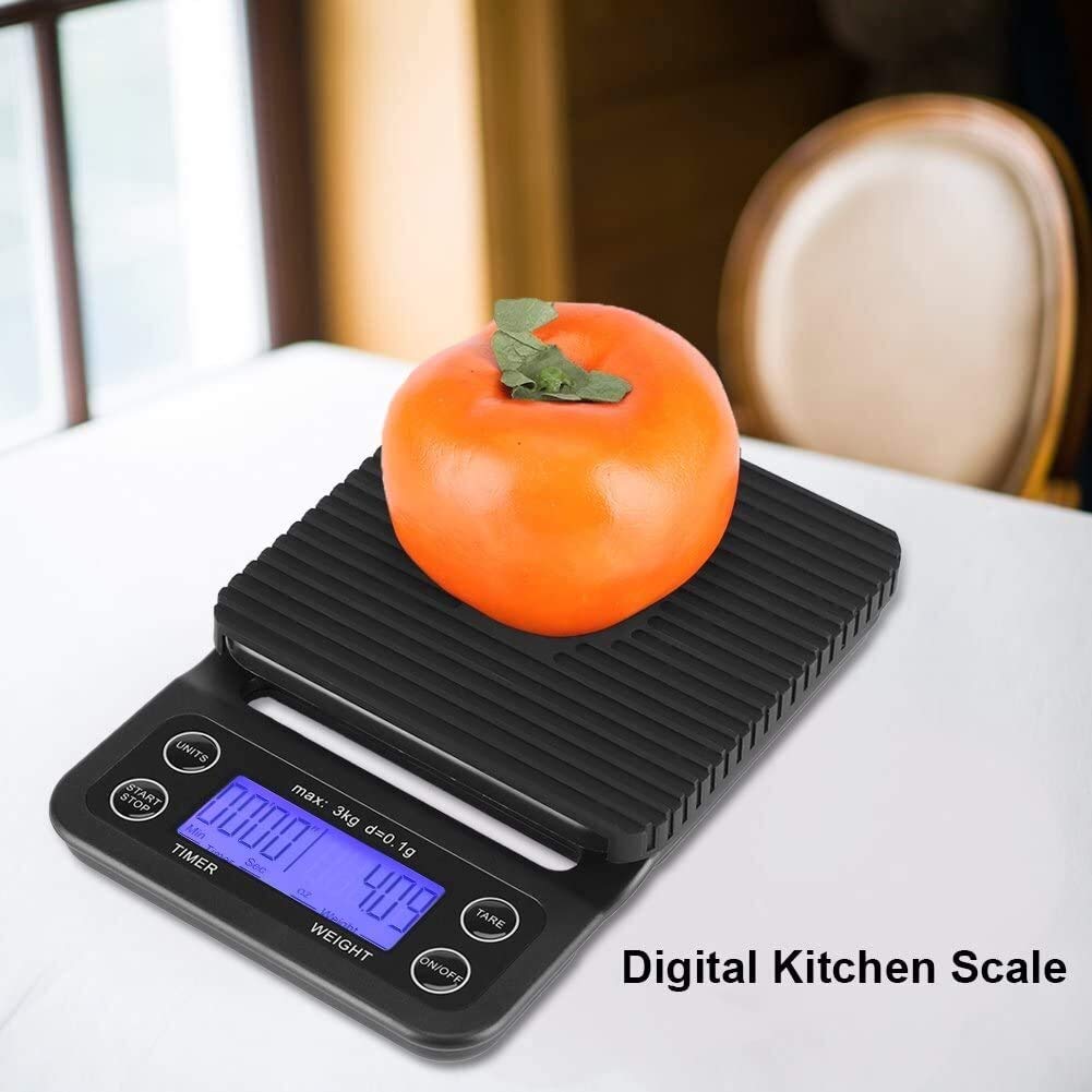 MRKU Báscula de Cocina Digital, 3 kg/0,1 g, báscula electrónica LCD Digital para Alimentos, báscula para café por Goteo con Temporizador