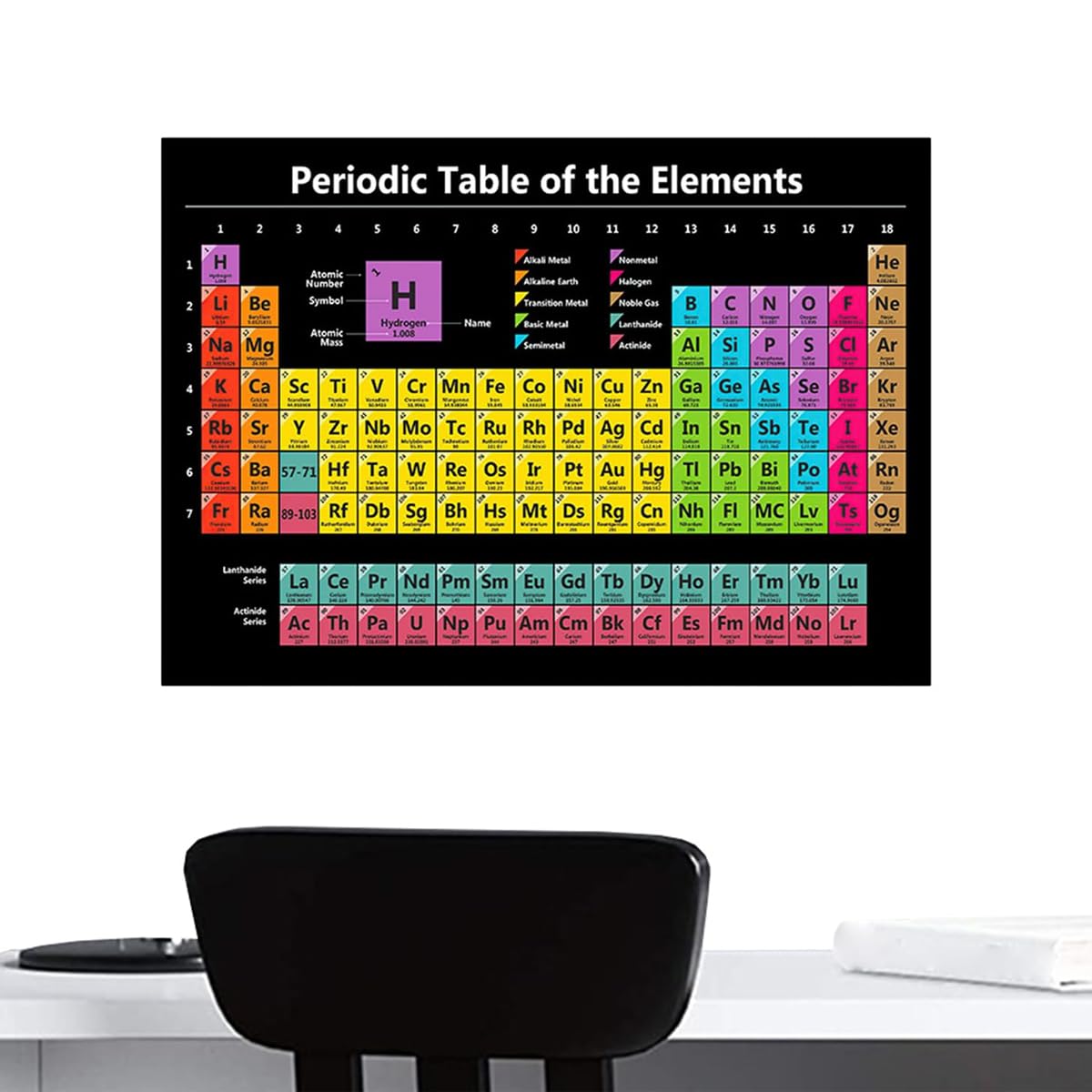 Póster de la Tabla periódica de Elementos para Montar en la Pared Tabla periódica Completa de Elementos Cuadro Mural con los 118 Elementos para oficinas, decoración del hogar y educación