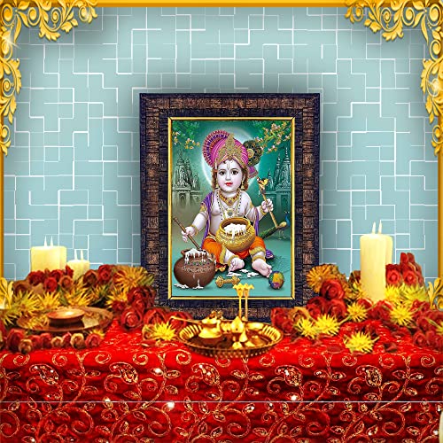 Image of Hawai Laddu Gopal Krishna Photo Frame, Size- 8.5x7inch | Engineered Wood Wall Hanging Home Decor Religious Frame | SFDI278BLKFRM