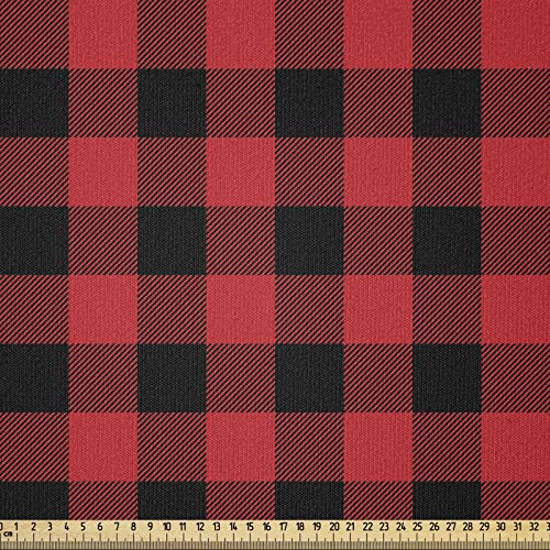 ABAKUHAUS Plaid Tessuto a Metraggio, Retro Lumberjack Buffalo, Tessuto Decorativo per Tappezzeria e Accenti Casa, 2M (148x200cm), Scarlatto Nero