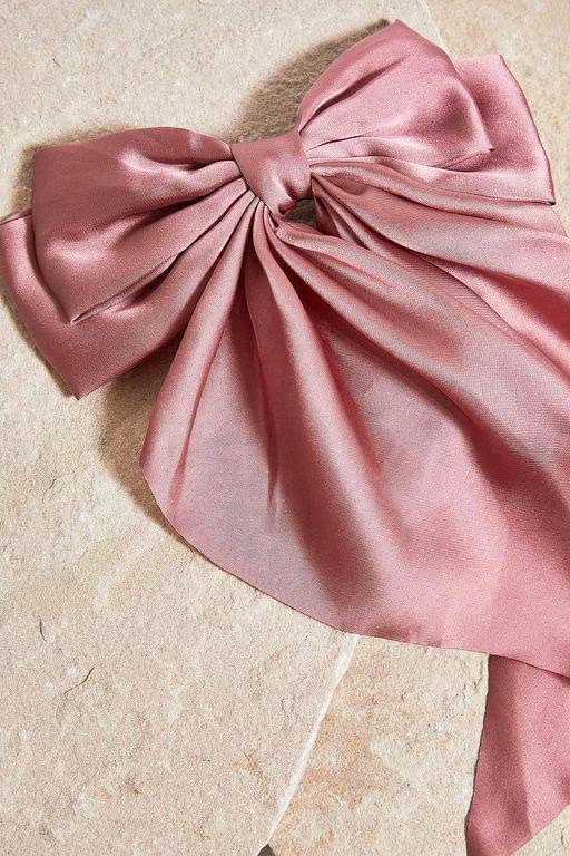 Image of FilterFashion Big Satin Layered Hair Bows for Women Girls 11.5 Inch Barrette Hair Clip Long Back Ribbon Bows French Style Hair Accessories (Onion Pink)