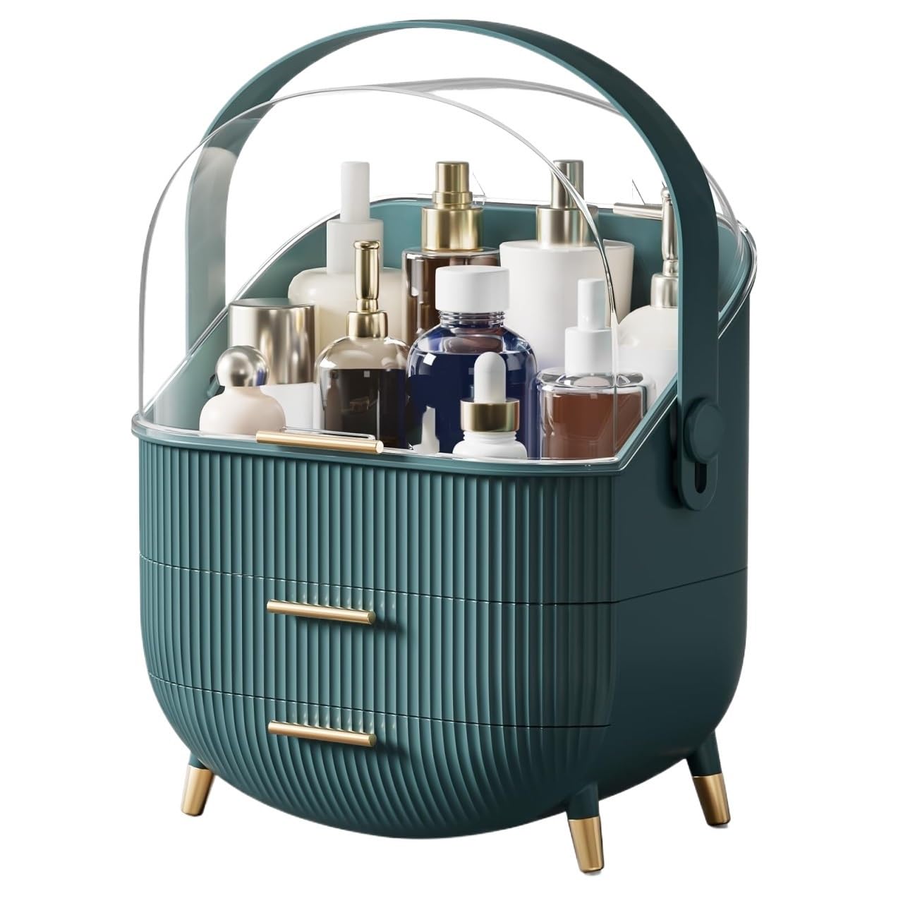 Organizer Trucchi Organizzatore for Cosmetici con Coperchio, Impermeabile, for vanità, Contenitore Portatile for Cosmetici Porta Trucchi(Drak Green)