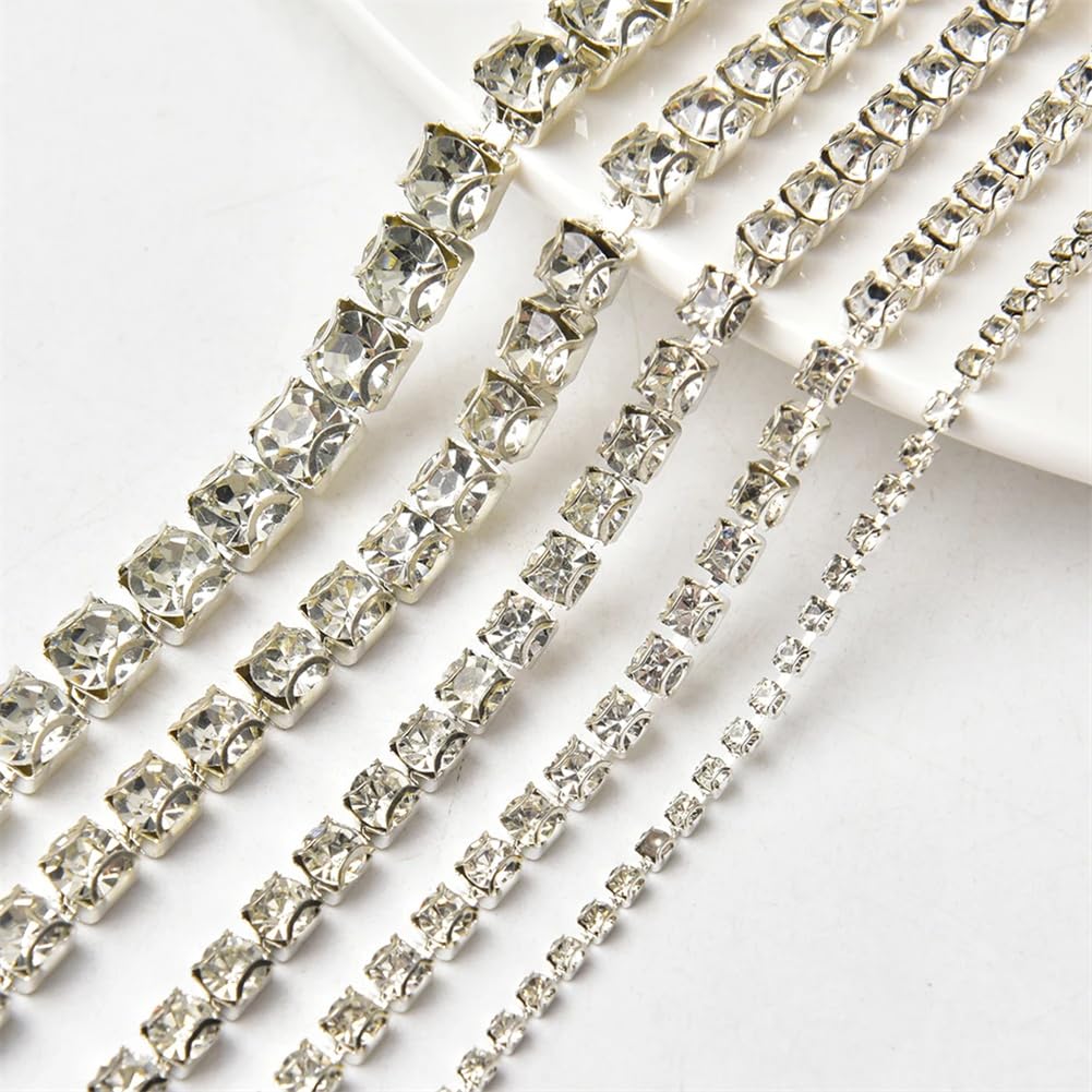 Frędzle z kryształkami, Łańcuszek z kryształkami 5 metrów, złoty, srebrny 2-6 mm(Silver,SS20-5mm#5 Meters)