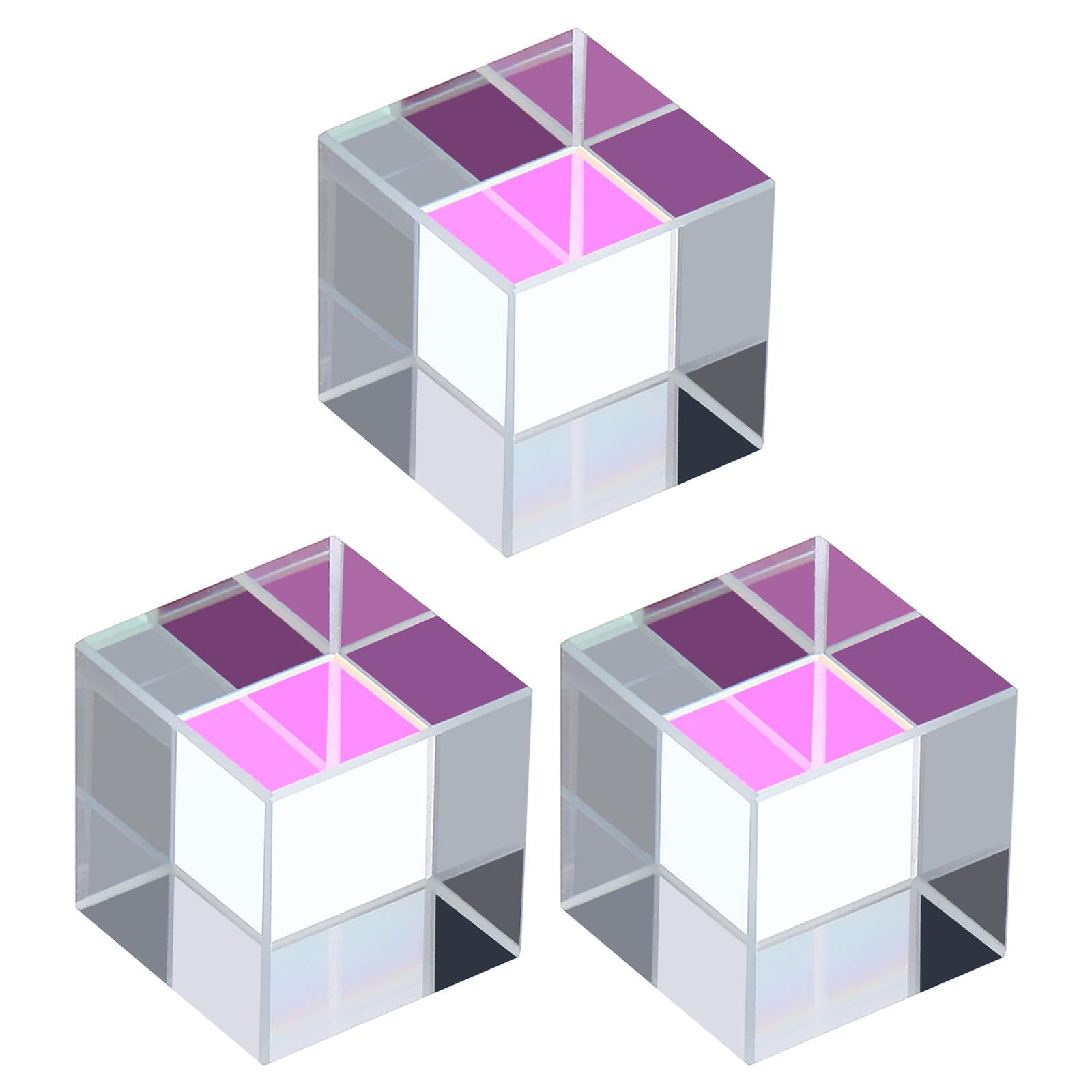 PATIKIL 3 Pcs Cube Prism, 15mm K9 Crystal Dispersion Prism Optical Glass X-Cube Mini Glass Figurine Demonstrating Beam Splitting for Physics Teaching Home Decor Photo Prop, AB Color