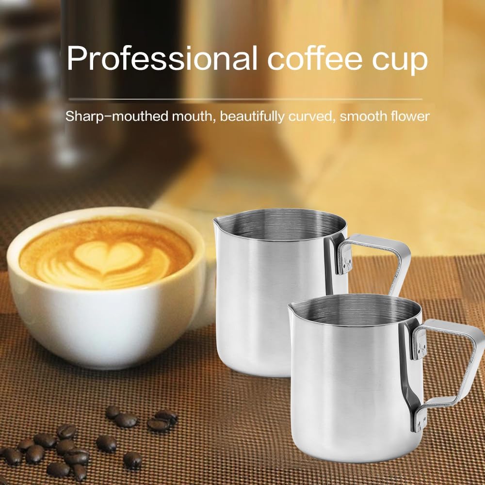 Juego de 2 jarras de leche de acero inoxidable 304, 150 ml, para la preparación de café latte, capuchino