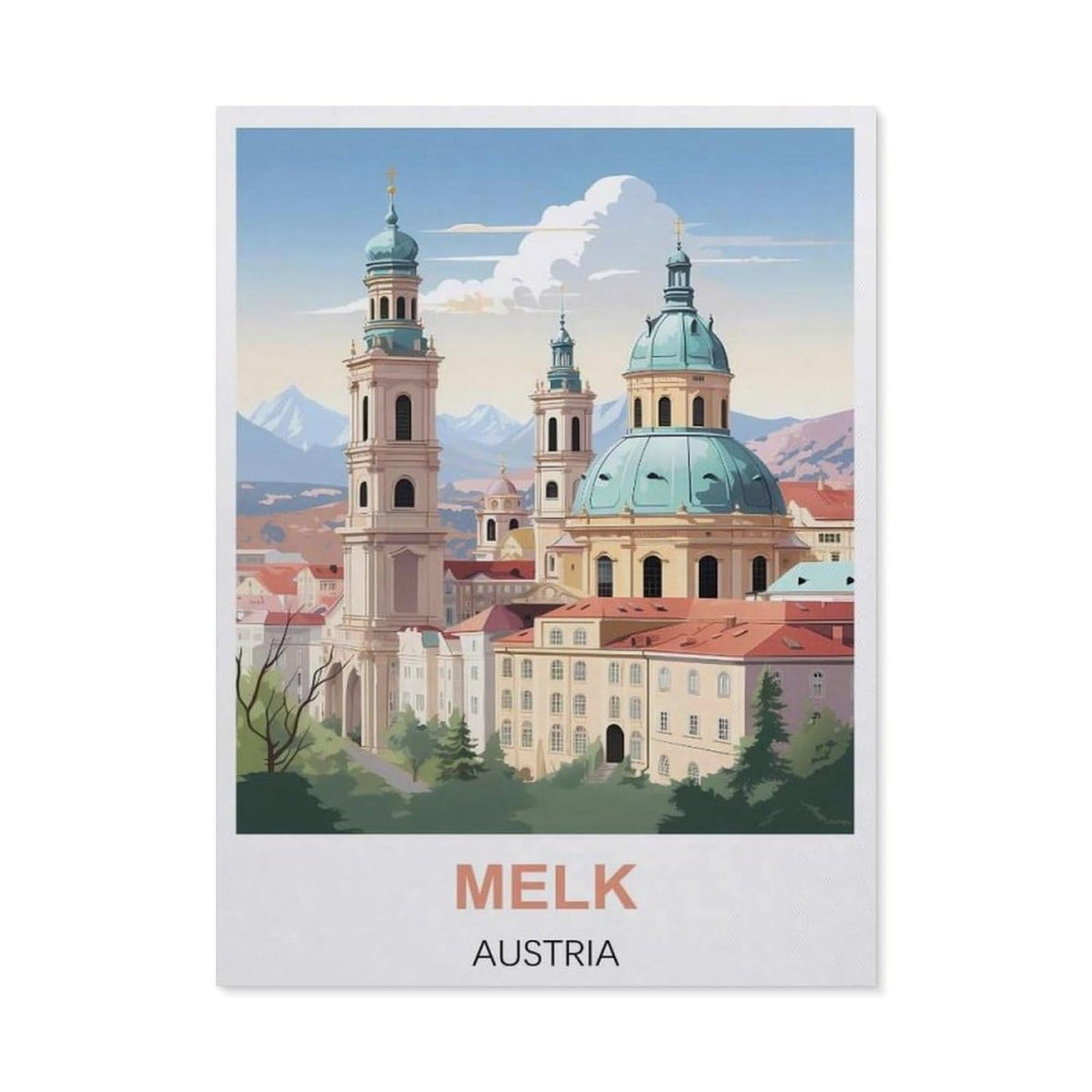 BEAYODKP DIY 5D Diamond Painting Kits，Melk Austria Vintage Travel Poster，Diamond Painting for Beginner Adults Rhinestone Numbered Diamond Arts Home Wall Decor（30 x 40 cm/11.81 x 15.74 inches）-BZ89