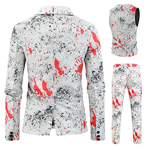 Men's Christmas Printing Wedding Party 3 Pieces Suit Set Pants Vest Trousers4