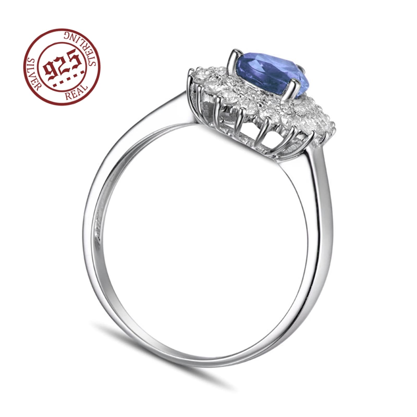 Anillo de compromiso de plata de ley 925, con forma de gota, circonia morada, plata de ley S925, anillo de pareja, anillo de boda, joyería auténtica, tamaño 47-65