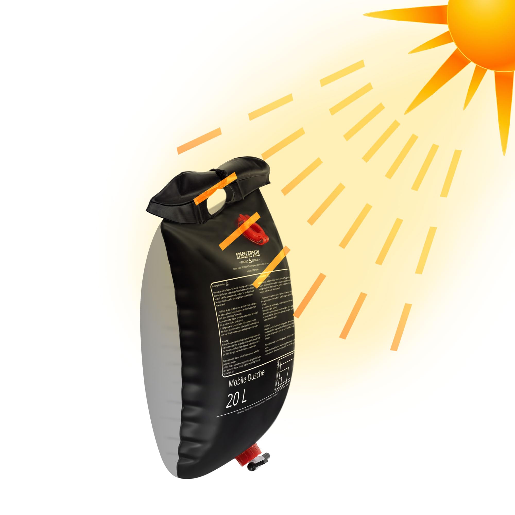 Stagecaptain MD-20 BK Mobildusche 2er Set - Campingdusche à 20 Liter Volumen - Camping Dusche Solar mit Duschkopf - Reisedusche heizt durch Sonne - Solardusche - Festivals, Garten, Camping, Wandern