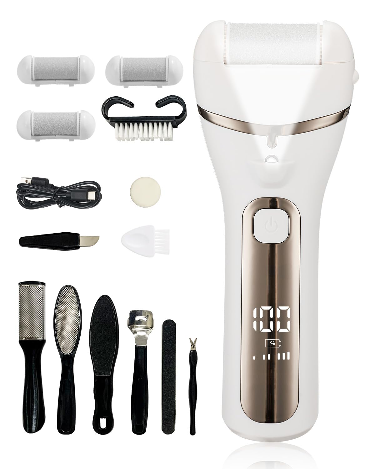 Hornhautentferner Elektrisch, Hornhaut Entfernen Fuß Elektrisch, Hornhauthobel Elektrisch füße mit 3 Gear & 3 Ersatzrollen, IPX7 Wasserdichte Callus Remover für Rissige Fersen