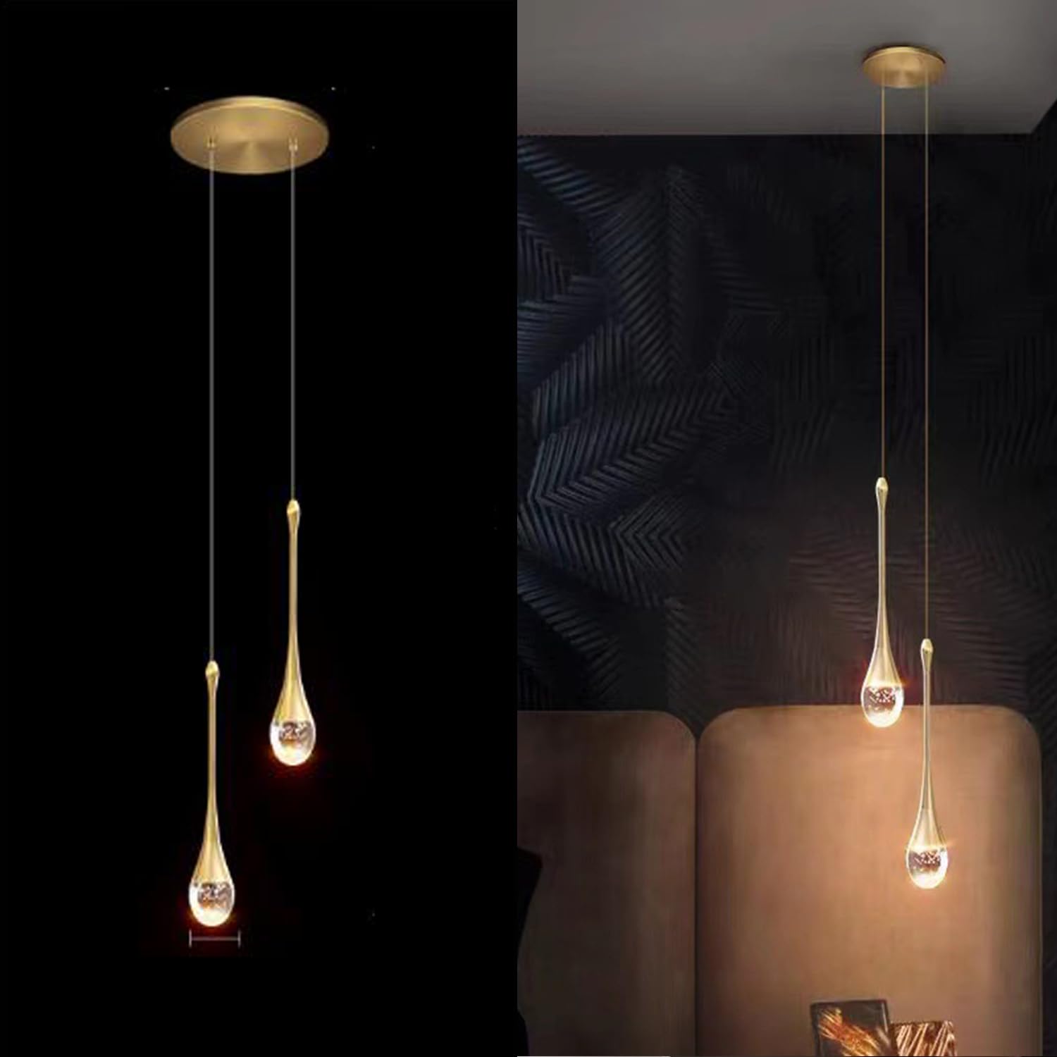 2 luci LED Lampadario 10W Creativa Moderna Goccia d'acqua Lampada a Sospensione Cristallo Luce da Soffitto Luce Calda Illuminazione per Soggiorno Ristorante Scala