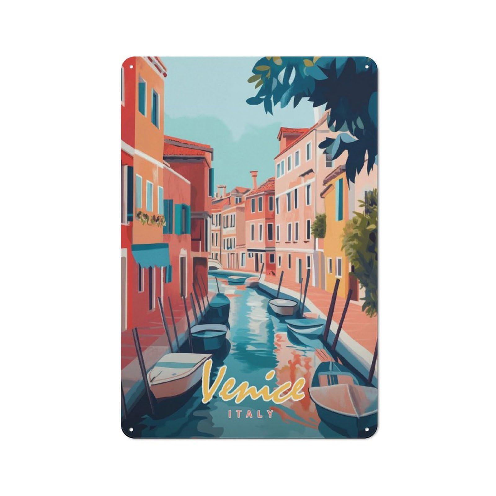 Junmoney Style-2 Vintage Tin Sign 30X20cm With Venice Canal Painting For Garage Or Workshop, For Metal Sign Collectors, For Cafés, Pubs And Restaurants