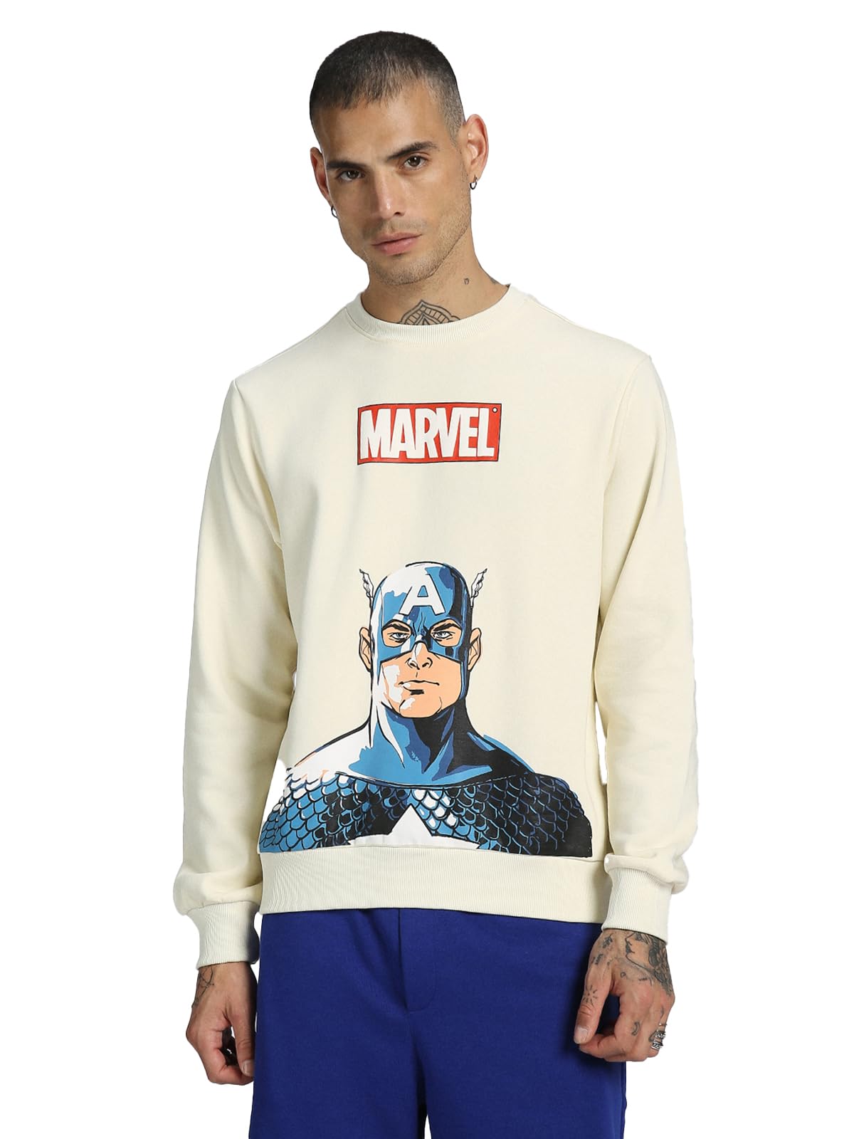 veirdo Cotton Polly Fleece Regular Fit Beige Graphic Print Sweatshirt for Men (VSS0423OWPT29)-picture-33