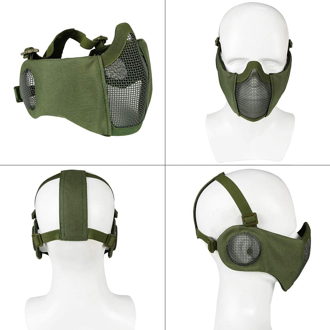 Outgeek Airsoft Mask, Lower Steel Mesh Mask Protective Half Face Mask UV Protection Glasses Comfortable and Cool Mask Goggles Set for Adult Men Women Children