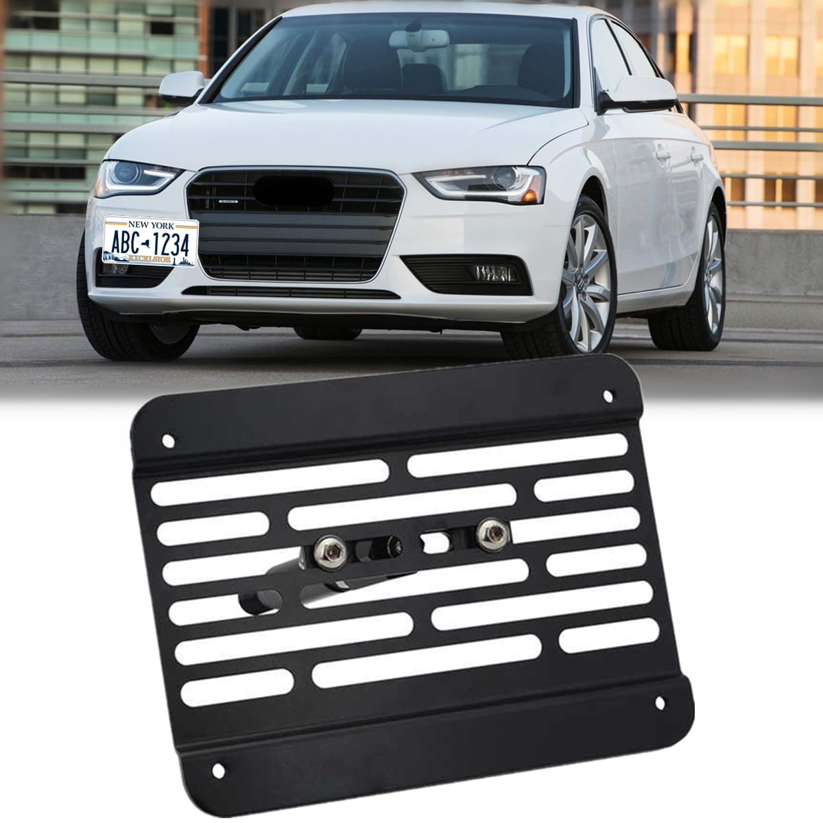 JDM Style Drill-Free Front License Plate Holder Tow Hook Relocator Bracket fit for Audi A4 S4 B8 A5 S5 RS4 RS5 08-15 A7 S7 RS7,13-18 Allroad Mount
