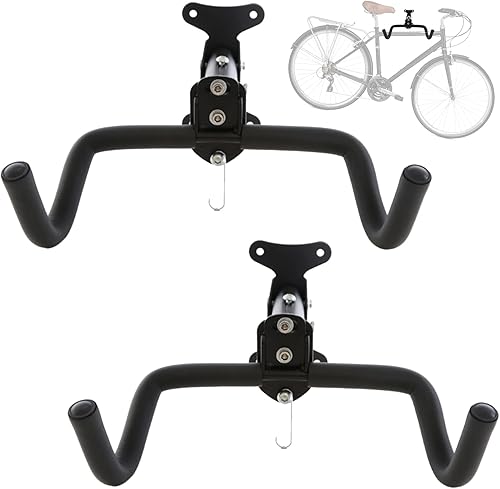 Ganggend Percha de montaje en pared para bicicleta, paquete de 2 estantes de almacenamiento ajustables para bicicleta, gancho horizontal plegable