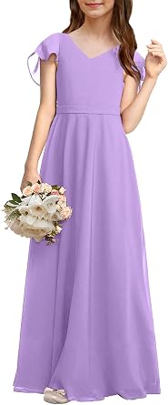 Kids Junior Bridesmaid Dresses Chiffon Flower Girl Dress for Teen Girl Long Party Pageant Gowns