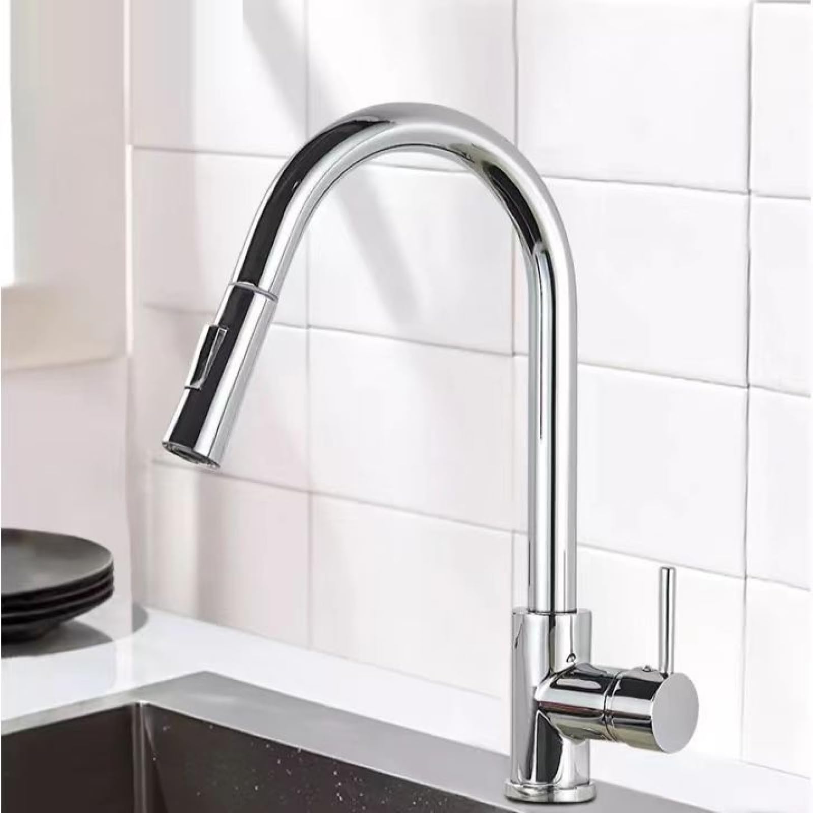 Fanjubei Electroplating 304 Stainless Steel Kitchen Pull-Out Hot And Cold Water Faucet, Electroplated