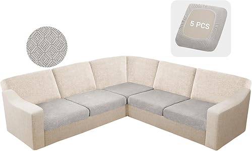 Miniatura 29 de HDCAXKJ Fundas impermeables de cojín para sofá modular, 11 piezas, tela jacquard elástica en forma de L, funda para sofá esquinero, funda trasera,