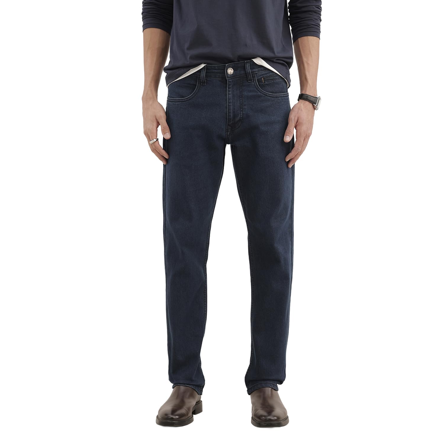 wrogn Men's Straight Fit Jeans | Mid Rise | Jeans for Man-picture-14