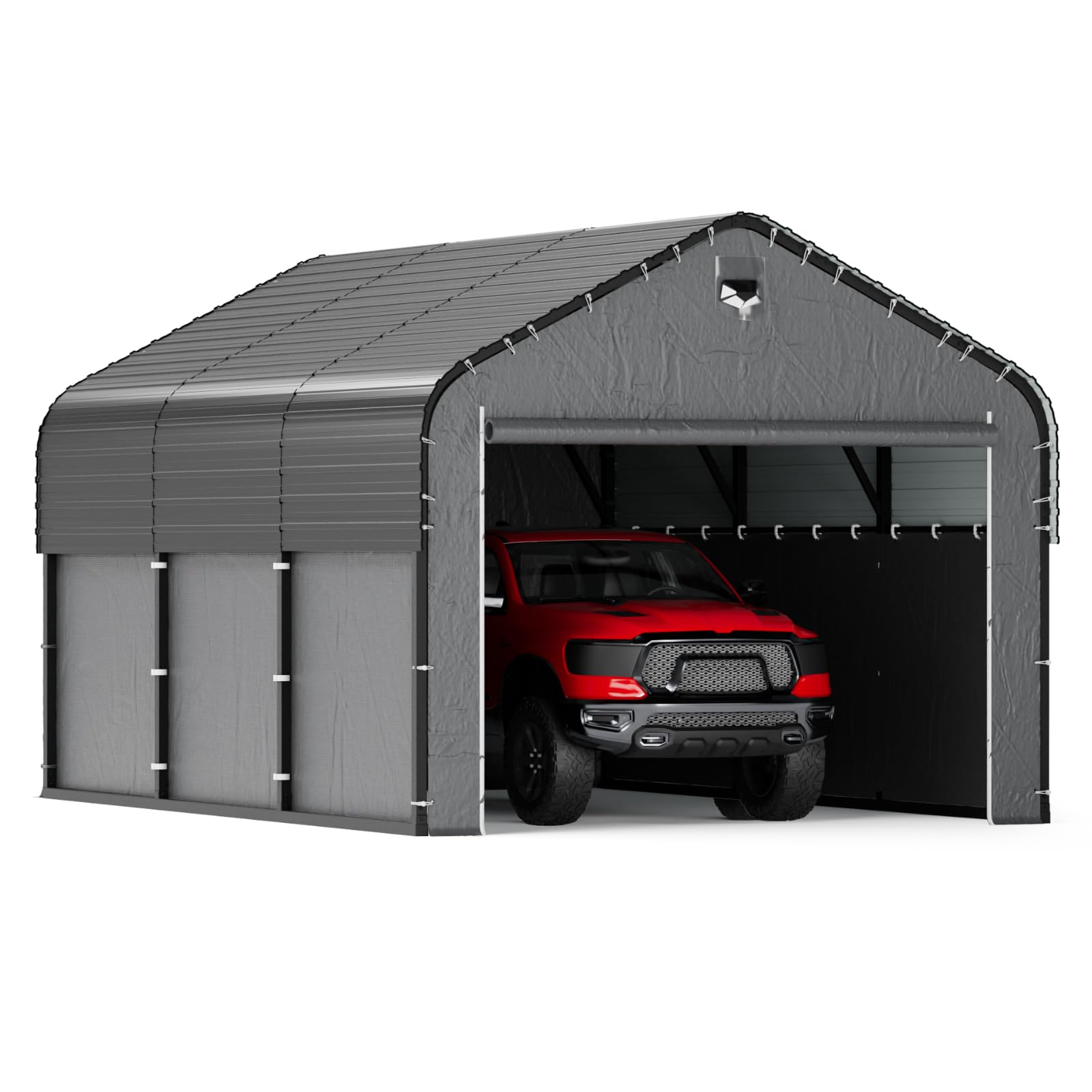 10x16 Heavy‑Duty Metal Carport with Removable Sidewalls, All‑Weather Car Canopy, Snow &amp; Wind Resistant, for Cars, Trucks, Boats and Outdoor Storage
