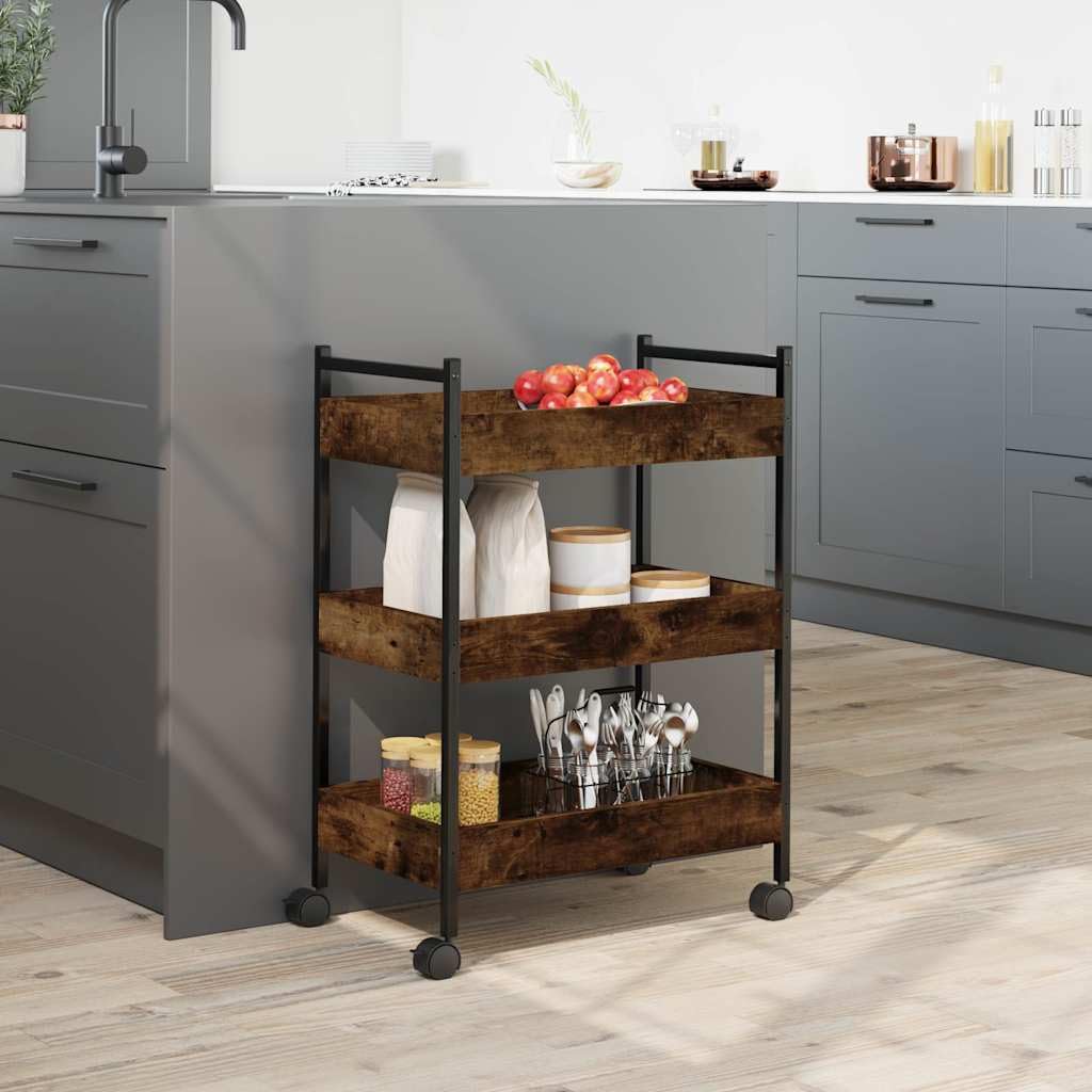 Carrello da cucina con ruote, design vintage, scaffale da cucina in legno e acciaio, mobile per cucina e soggiorno, 50 x 30 x 70 cm