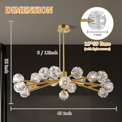 Miniatura 2 de MORE CHANGE MoreChange - Lámpara de araña moderna de globo lineal, lámpara colgante Sputnik de mediados de siglo, lámpara colgante ajustable con