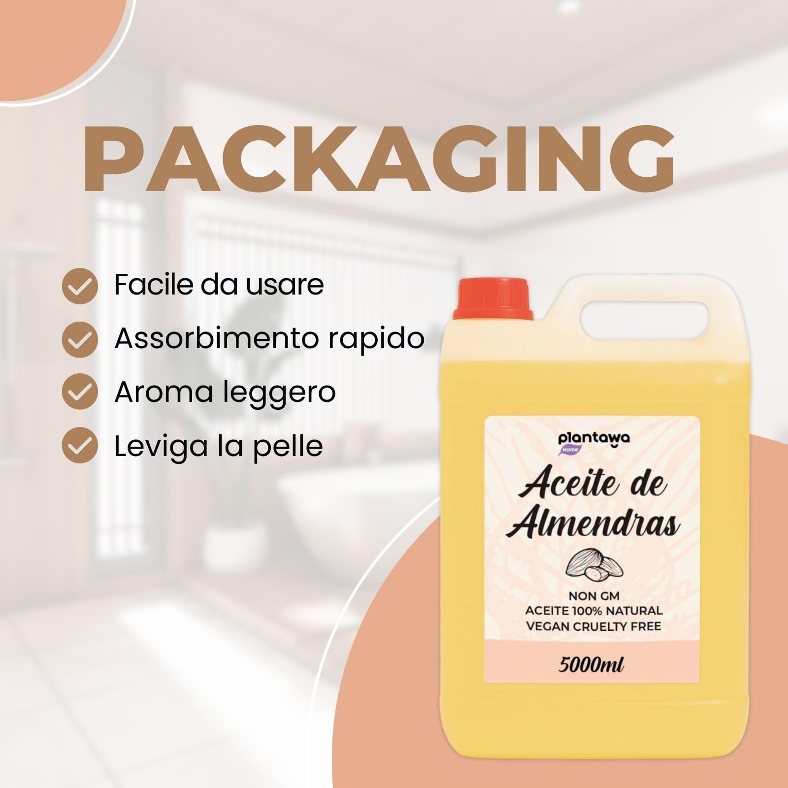 PLANTAWA Olio di Mandorle Dolci 5L | Olio di Mandorle per il Corpo 100% Naturale di Origine Vegetale | Olio Multiuso per Massaggi, Materia Prima, Contiene Vitamina E, Bio Olio Smagliature Gravidanza