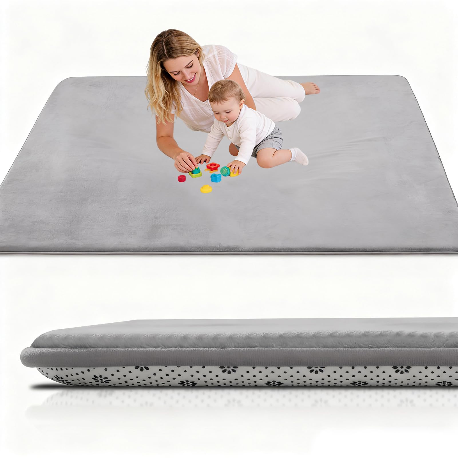 Stqyeiw Large Nursery Carpets 40 x 60 cm Silver Grey Memory Foam Play Mat for Baby Non Slip 2CM Thick Children's Play Mat for Crawling Play Tummy Time Area Rug Playmat for Floor Baby Play Mat