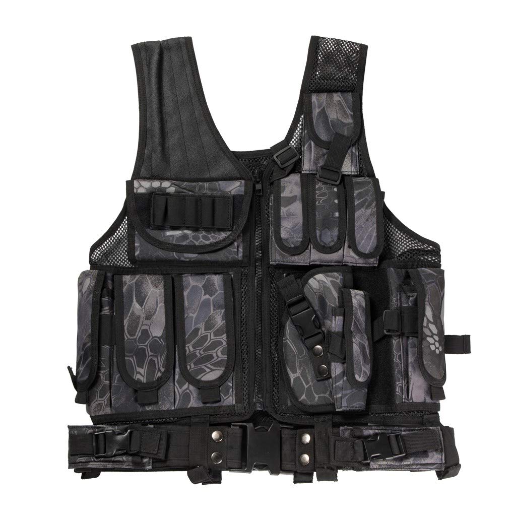 Tactical MOLLE Game Vest Adjustable Training Vest Detachable for Hunting Mountaineering Outdoors (Python Black)