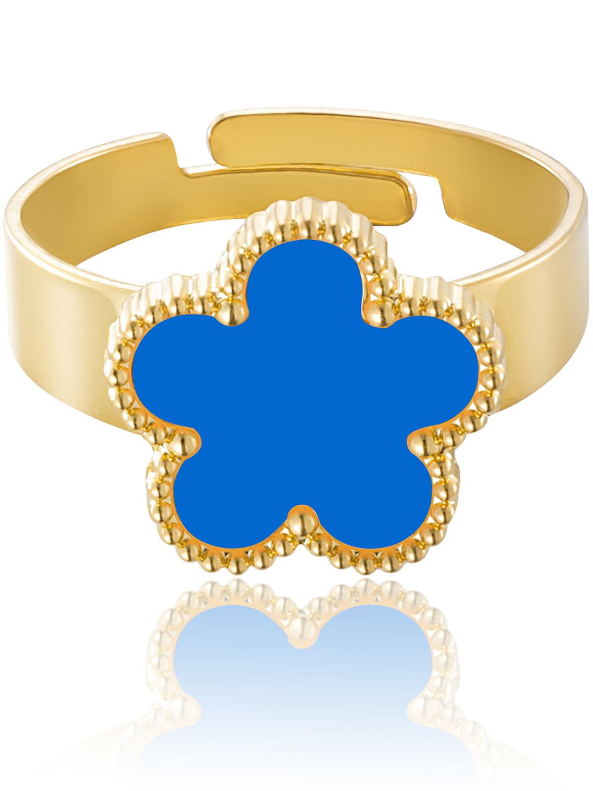 Gold Plated Five Leaf Clover Ring for Women Lucky Flower Jewelry