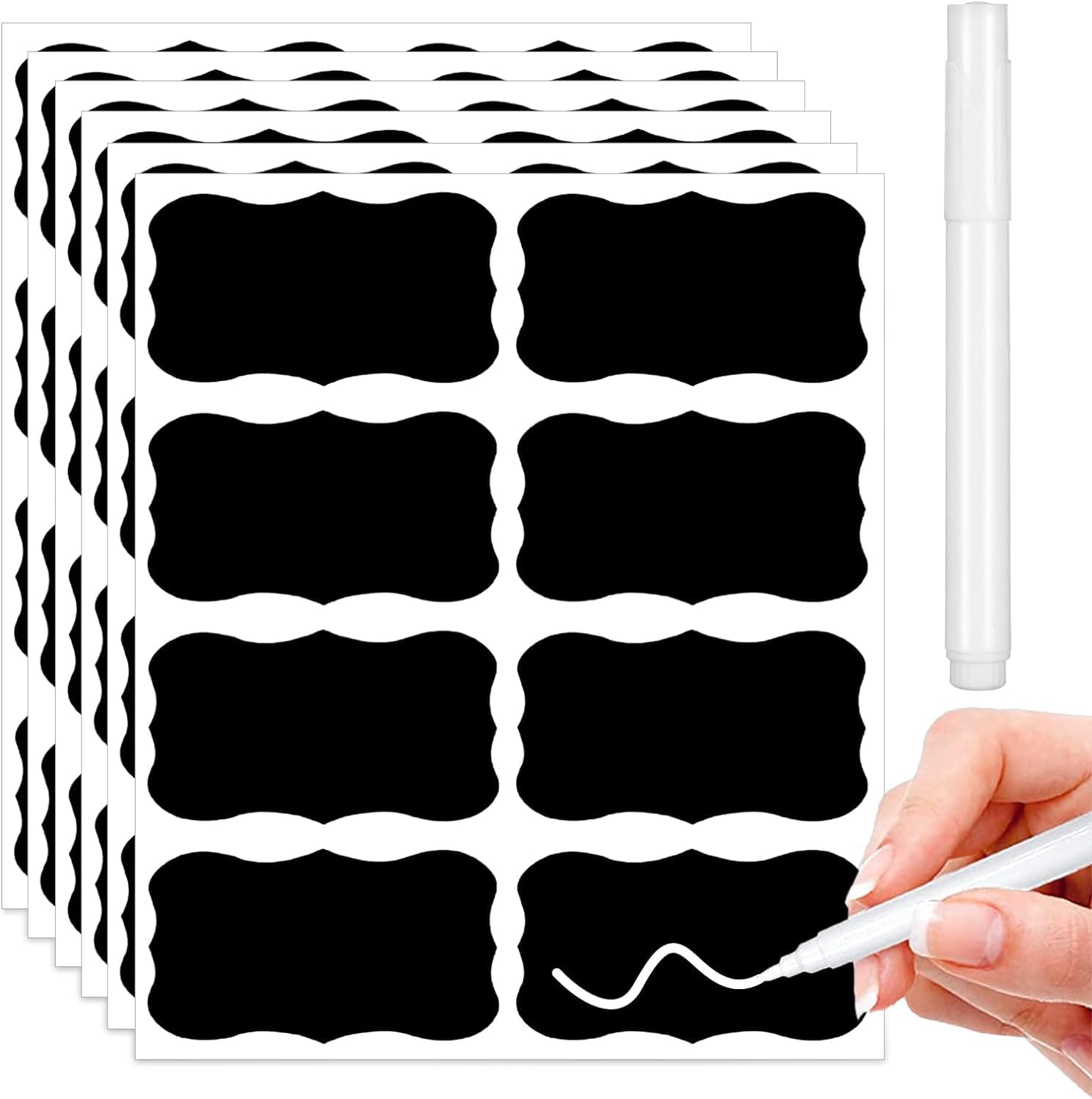 Chalkboard Labels, 20 Sheets Blackboard Stickers, Waterproof Blackboard Labels for Jars, Spice, Craft, Scrapbooking, Kitchen, Pantry, Fridge (Lace Shape)