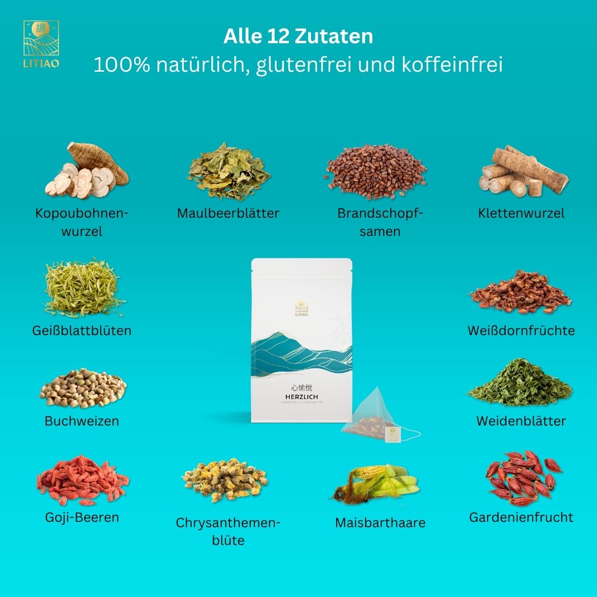 LITIAO HERZLICH Kräutertee mit 12 einzigartigen TCM-Kräutern - 3er Set