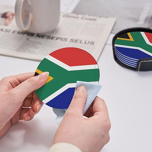 Miniatura 7 de Juego de 6 posavasos de cuero con diseño de bandera de Sudáfrica para decoración de bar, mesa de café, cocina, comedor