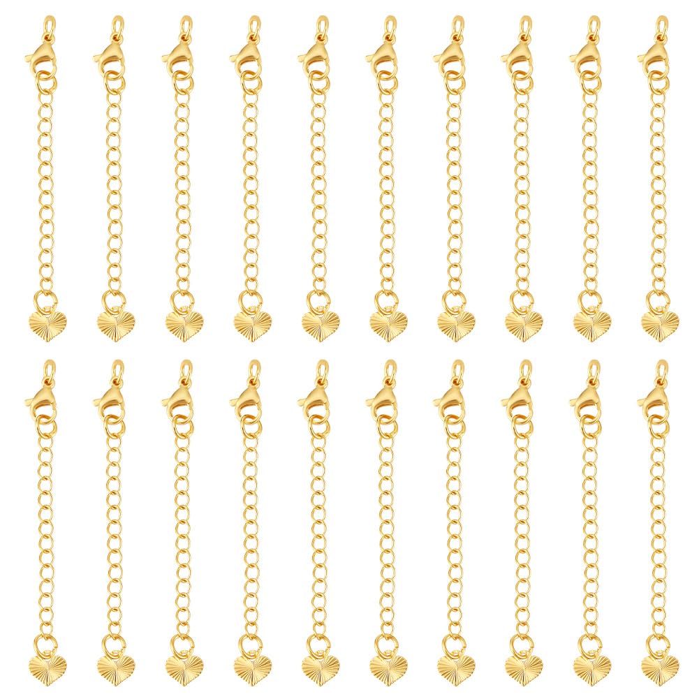Beebeecraft 1 boîte Contenant 20 Extensions de Bracelet plaquées avec de l'or 18 carats avec Une Prolongation de chaîne à manivelle des fermoirs mousquetons et des Boucles de chaîne en Forme de cœur